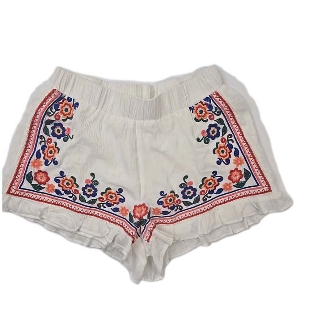 C&V Chelsea & Violet Small Junior White‎ Gauzy Embroidered Ruffle Shorts